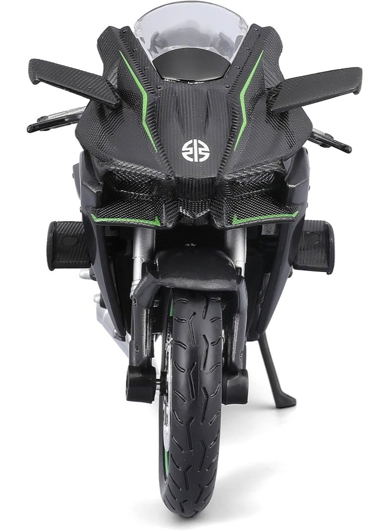 كاواساكي نموذج دراجة كاواساكي نينجا H2R المصغرة بمقياس 1:12 | لعبة سحب للخلف | تصميم أسود وأخضر | تفاصيل واقعية | نموذج قابل للجمع لعشاق الدراجات النارية - Image 5